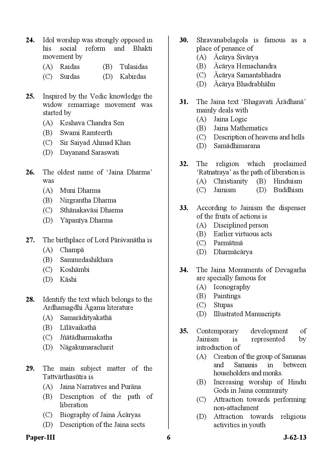 UGC NET Comparative Study of Religions Question Paper III June 2013 6