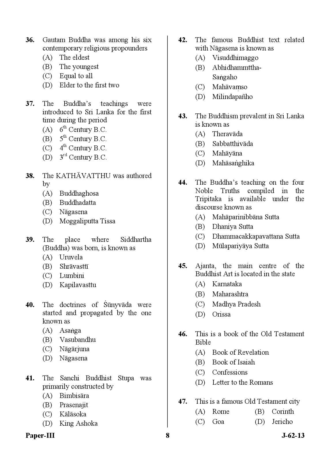 UGC NET Comparative Study of Religions Question Paper III June 2013 8