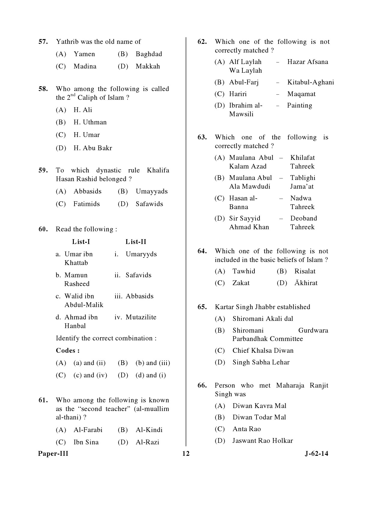 UGC NET Comparative Study of Religions Question Paper III June 2014 12