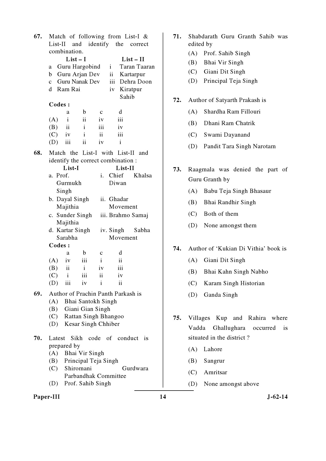 UGC NET Comparative Study of Religions Question Paper III June 2014 14