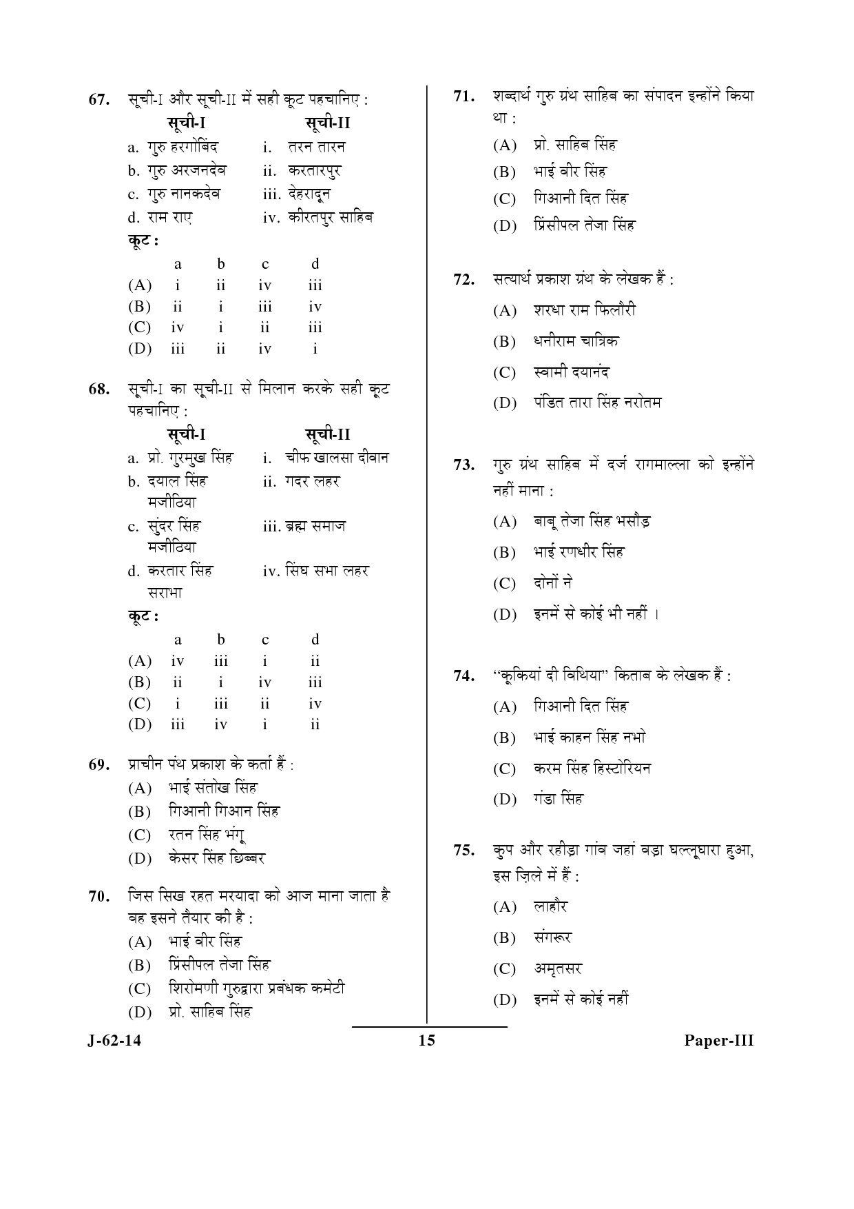 UGC NET Comparative Study of Religions Question Paper III June 2014 15