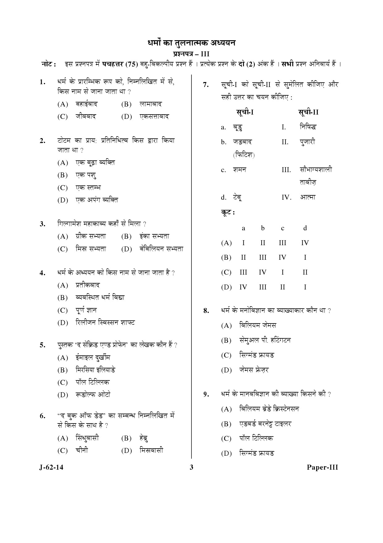 UGC NET Comparative Study of Religions Question Paper III June 2014 3