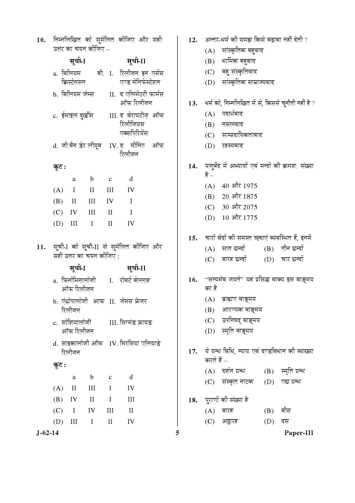 UGC NET Comparative Study of Religions Question Paper III June 2014 5