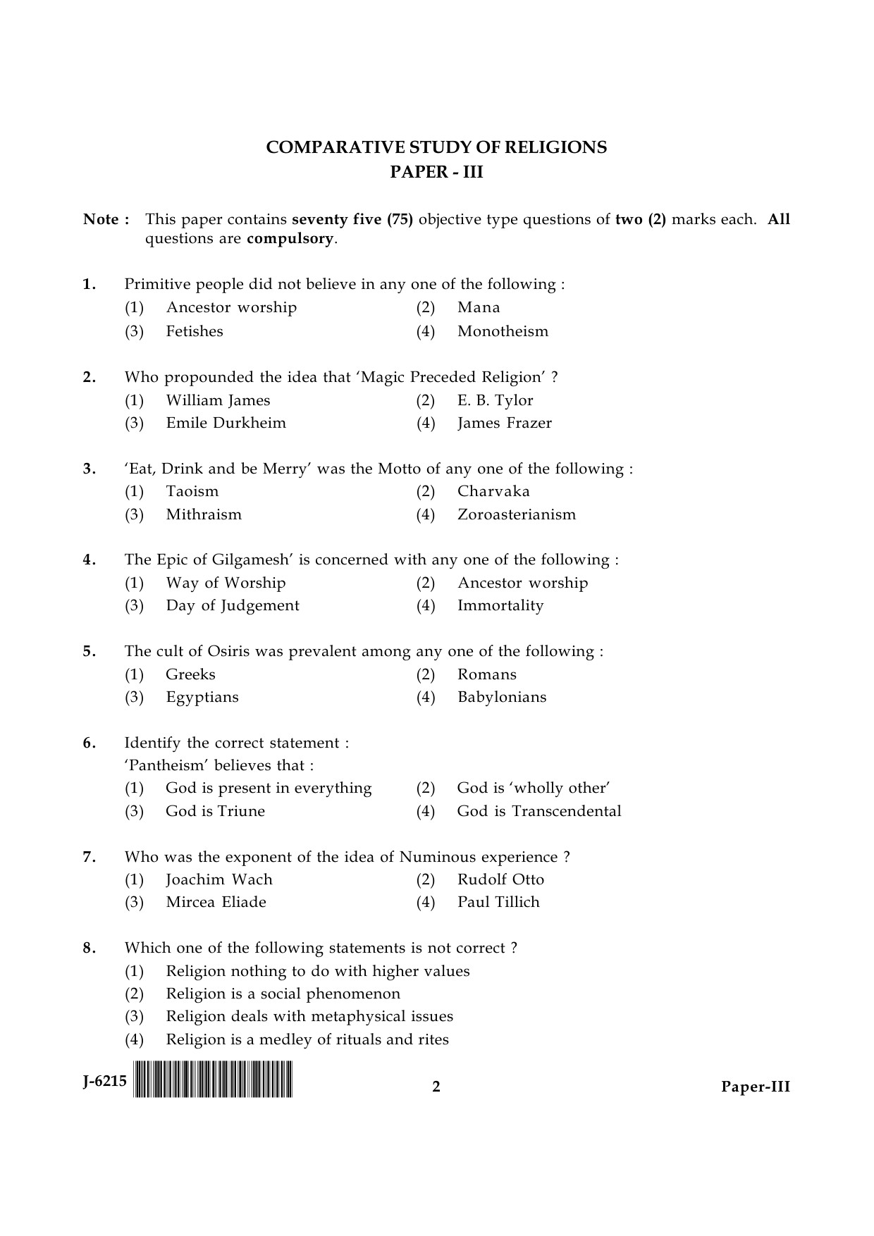 UGC NET Comparative Study of Religions Question Paper III June 2015 2