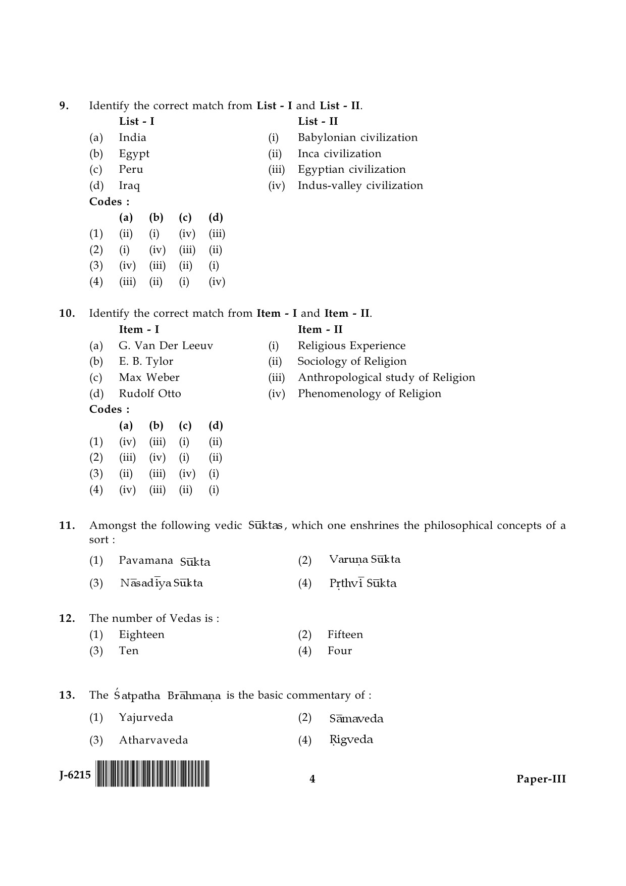 UGC NET Comparative Study of Religions Question Paper III June 2015 4