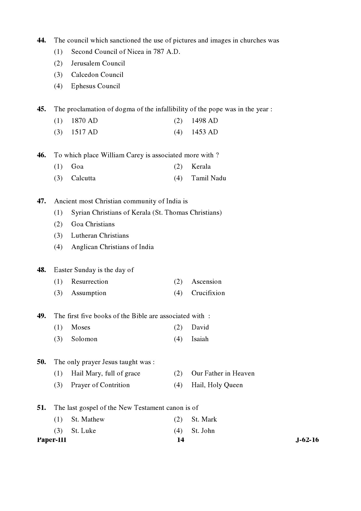 UGC NET Comparative Study of Religions Question Paper III Set 2 July 2016 14