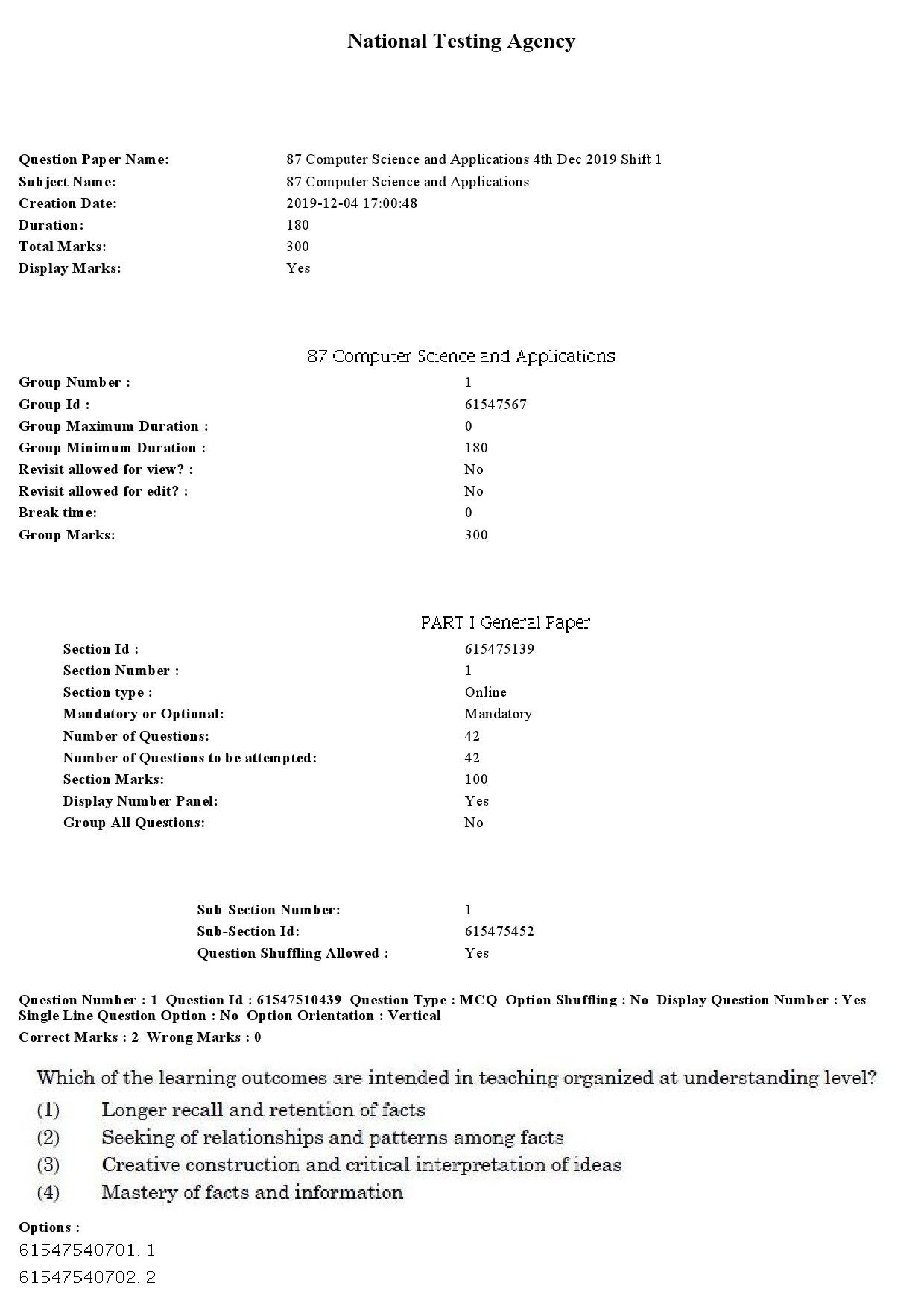 UGC NET Computer Science and Applications Question Paper December 2019 1