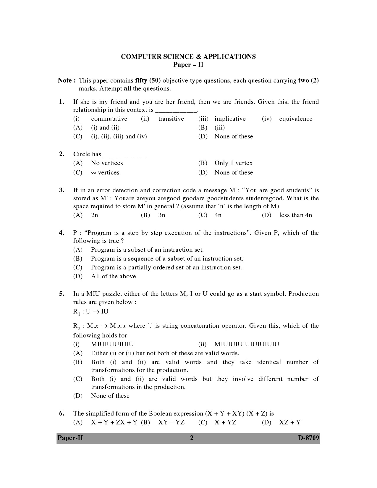 UGC NET Computer Science and Applications Question Paper II December 2009 2