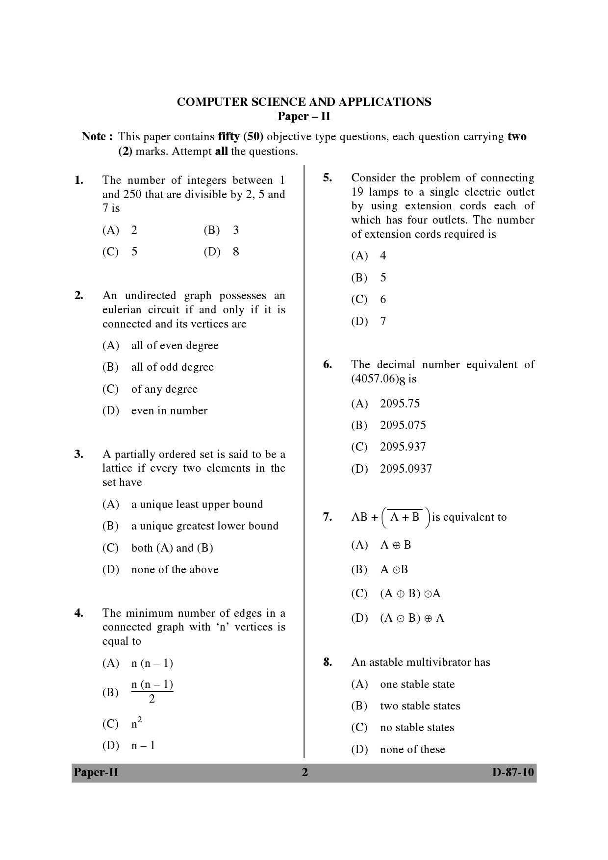 UGC NET Computer Science and Applications Question Paper II December 2010 2