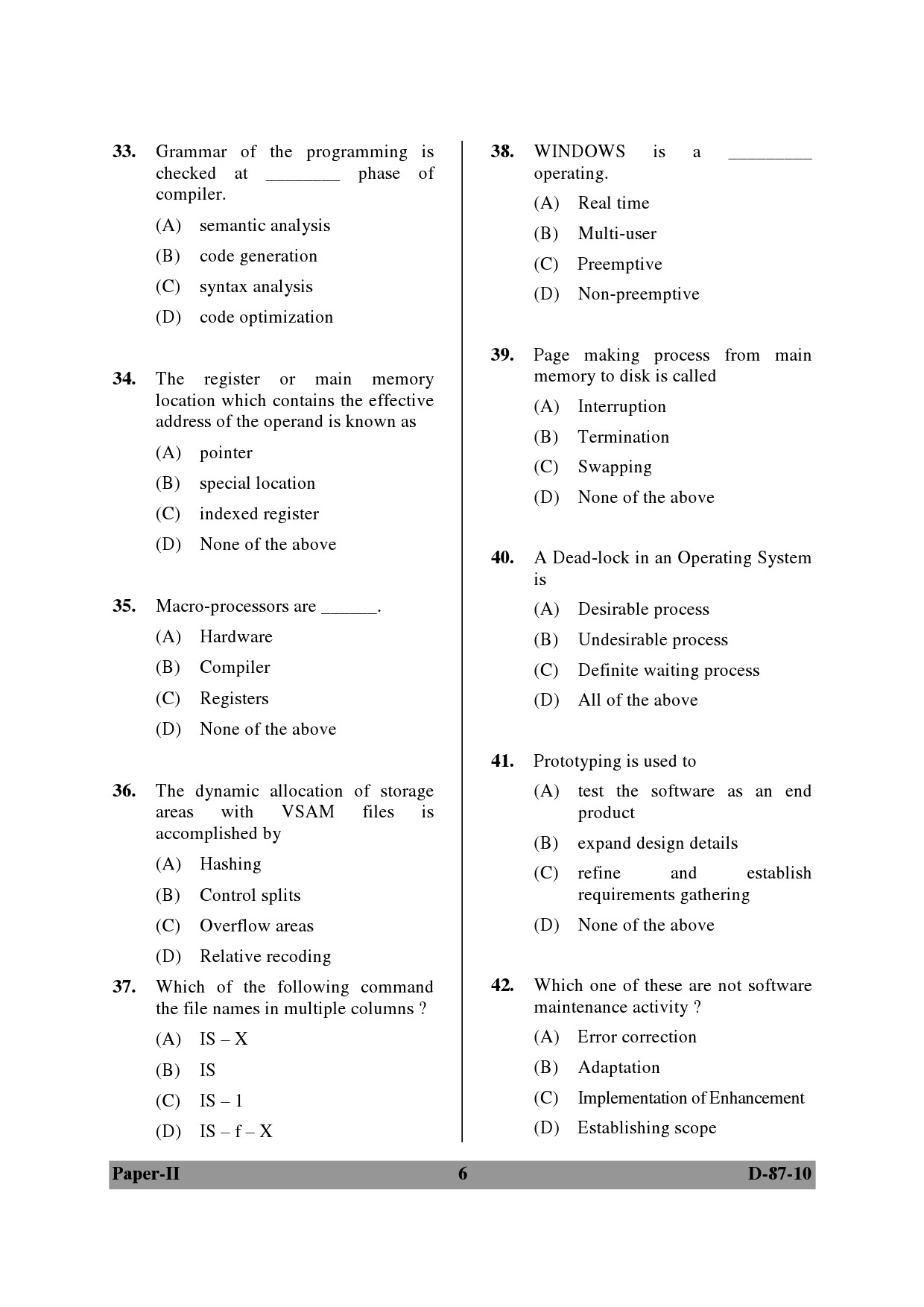 UGC NET Computer Science and Applications Question Paper II December 2010 6