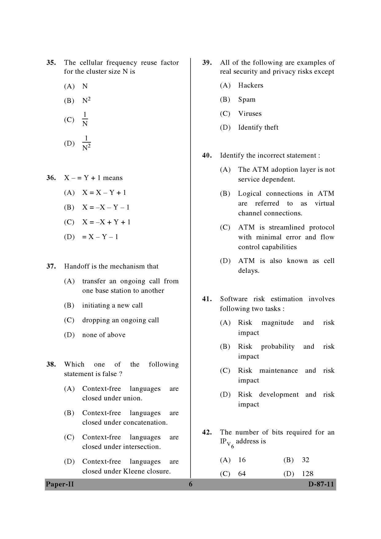 UGC NET Computer Science and Applications Question Paper II December 2011 6