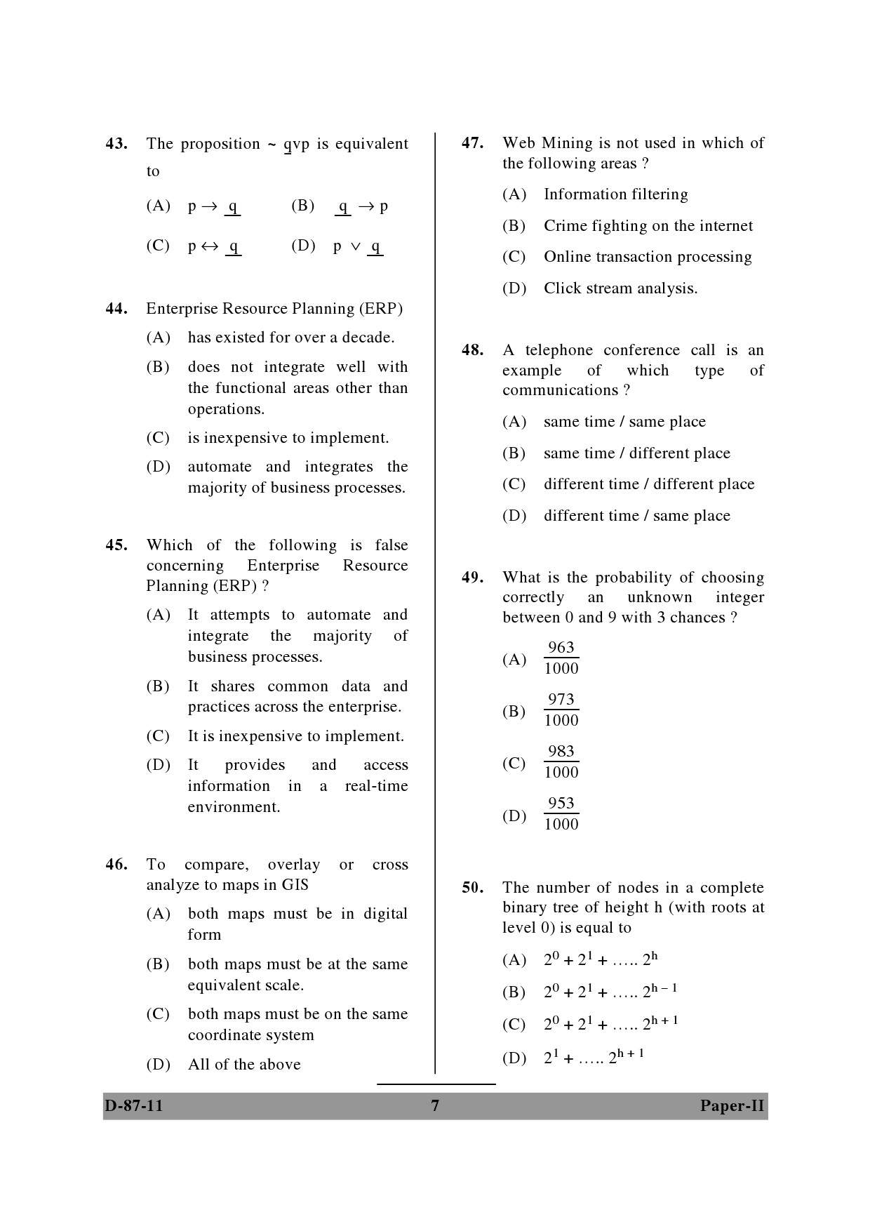 UGC NET Computer Science and Applications Question Paper II December 2011 7