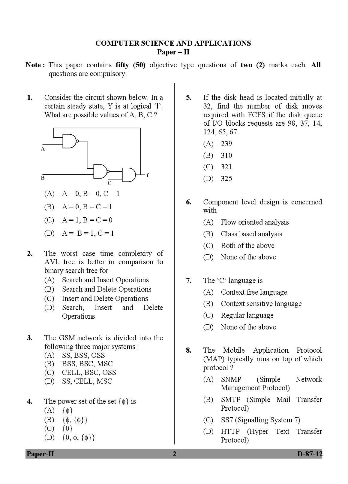 UGC NET Computer Science and Applications Question Paper II December 2012 2