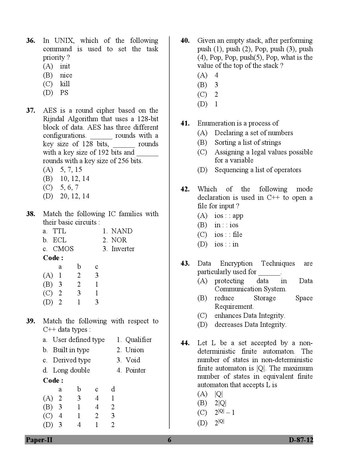 UGC NET Computer Science and Applications Question Paper II December 2012 6