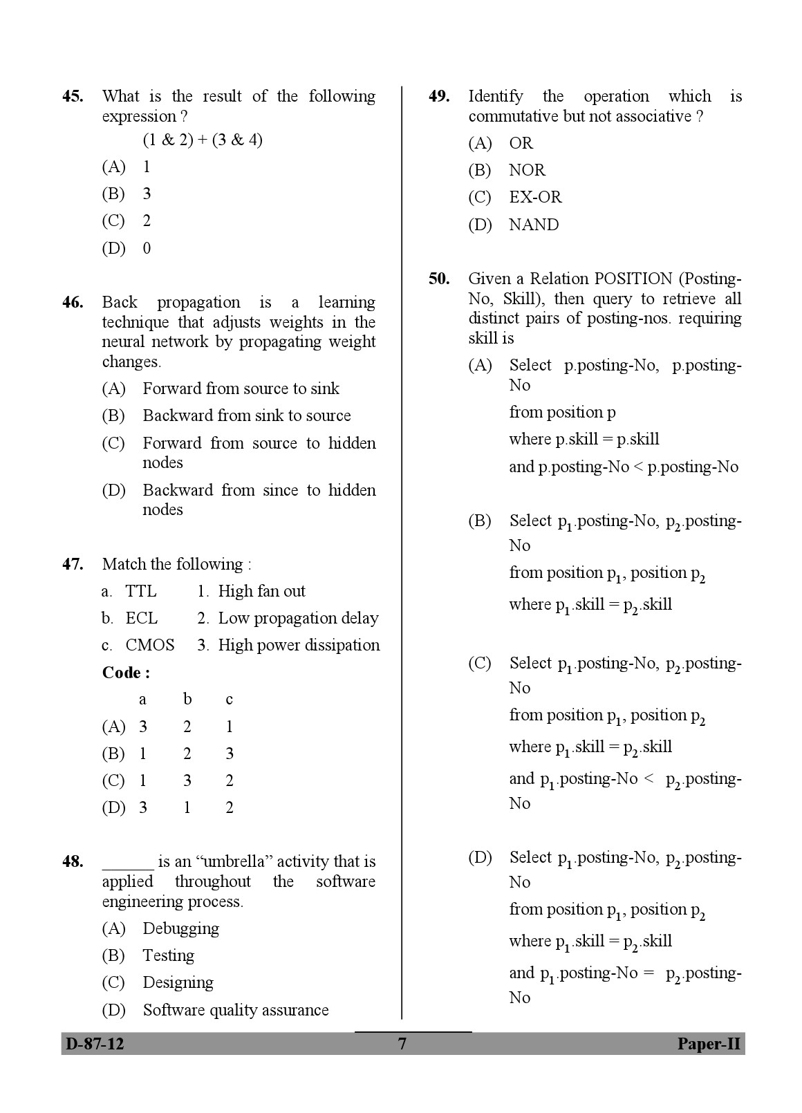 UGC NET Computer Science and Applications Question Paper II December 2012 7