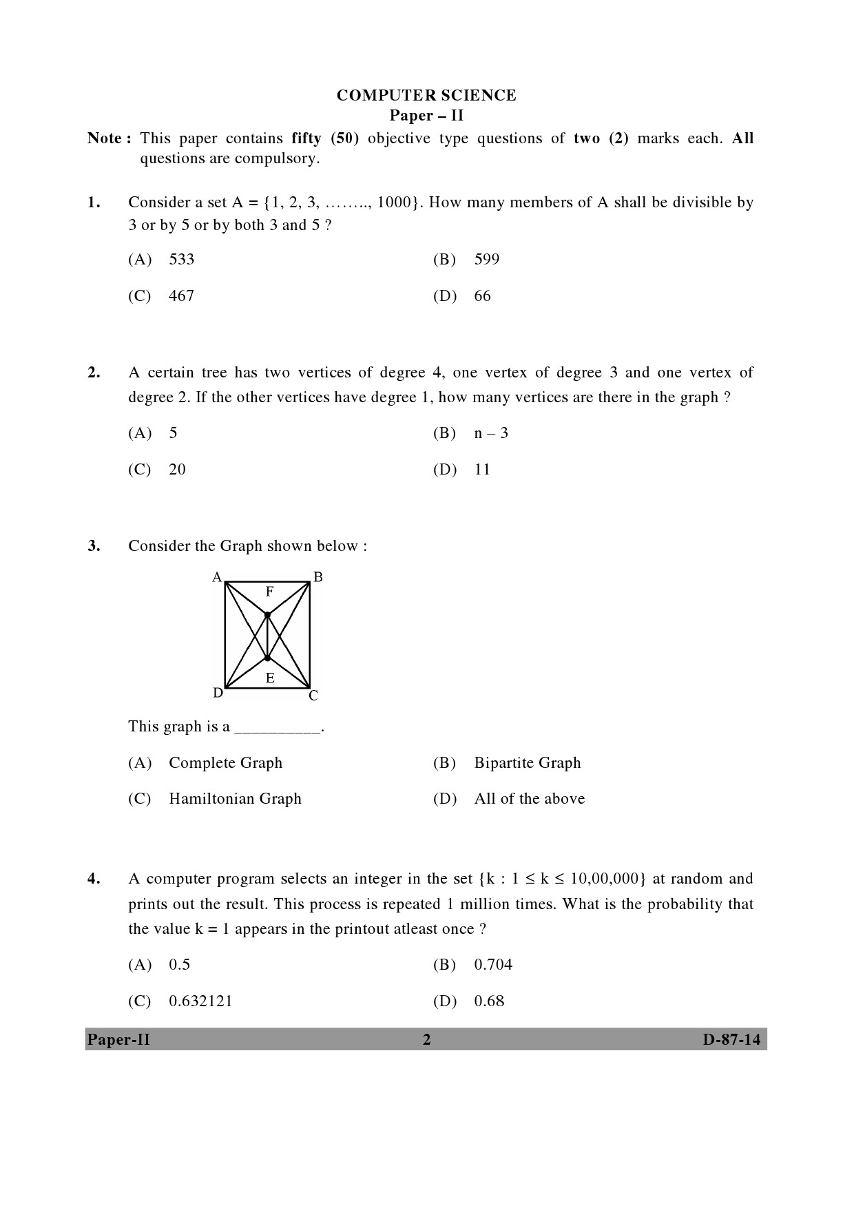 UGC NET Computer Science and Applications Question Paper II December 2014 2