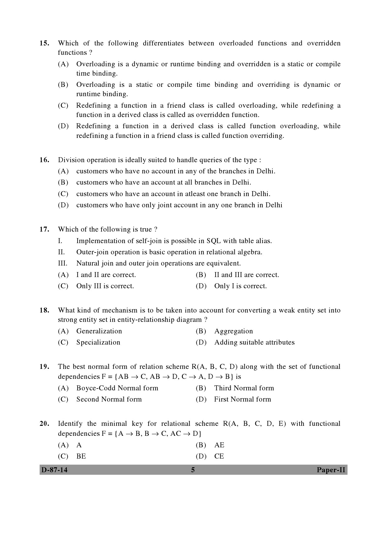 UGC NET Computer Science and Applications Question Paper II December 2014 5