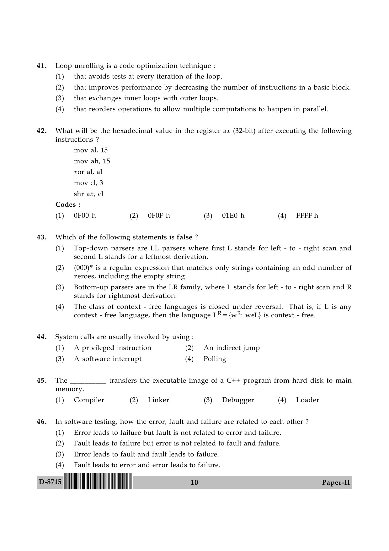 UGC NET Computer Science and Applications Question Paper II December 2015 10