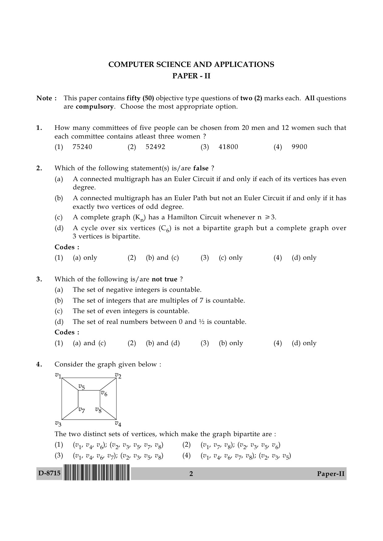 UGC NET Computer Science and Applications Question Paper II December 2015 2