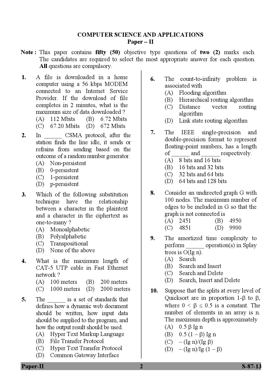 UGC NET Computer Science and Applications Question Paper II Exam September 2013 2