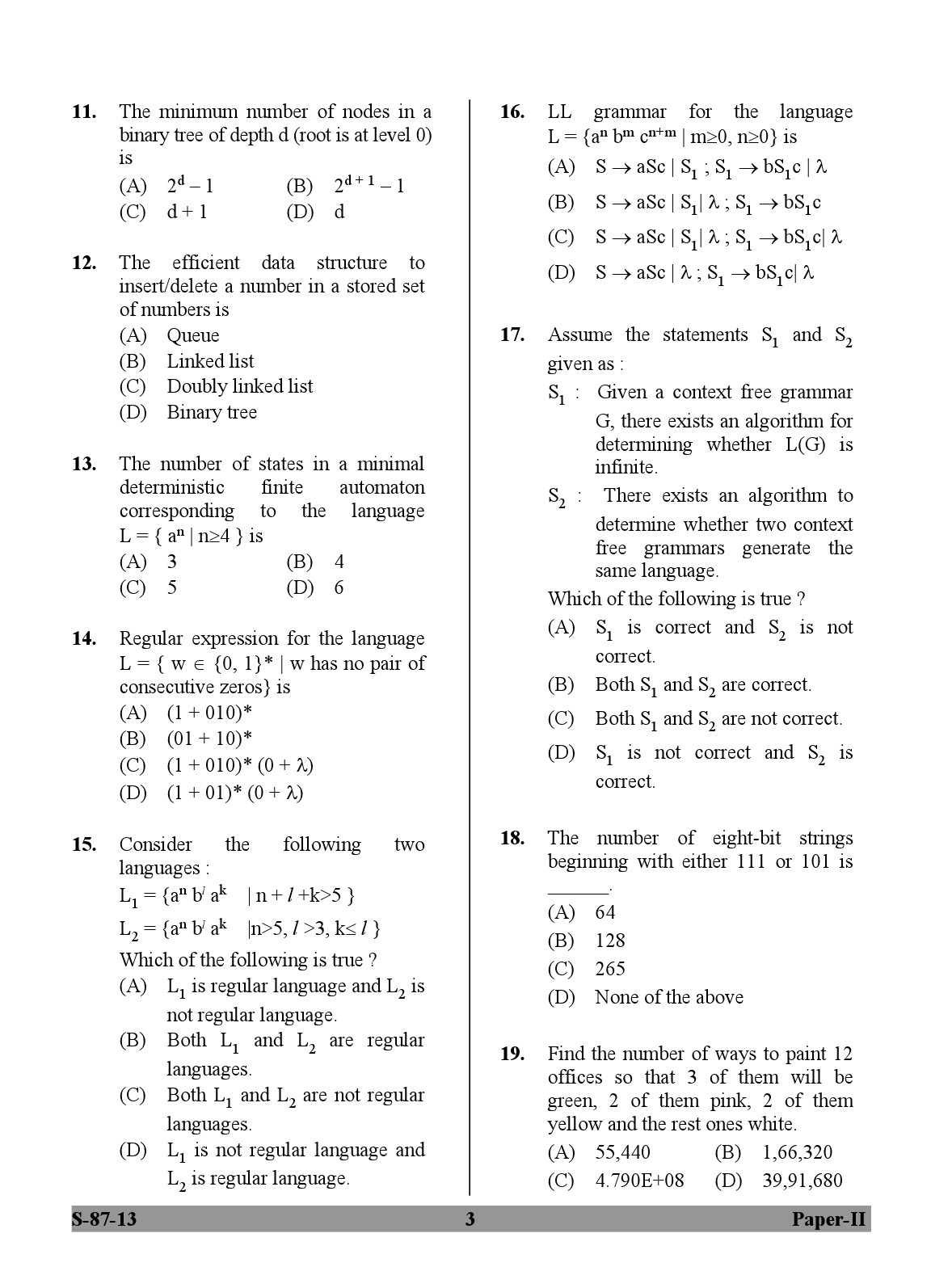 UGC NET Computer Science and Applications Question Paper II Exam September 2013 3