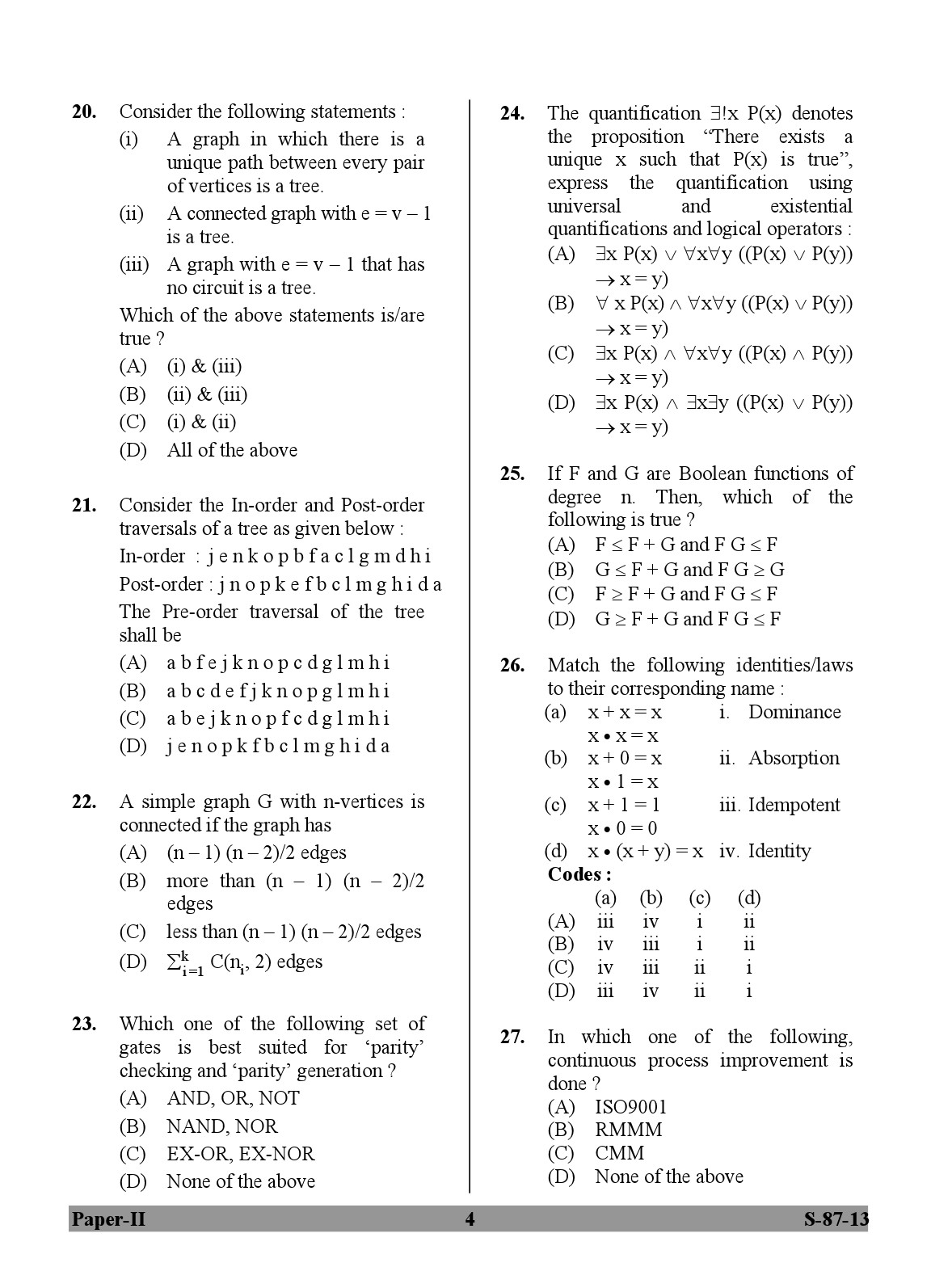 UGC NET Computer Science and Applications Question Paper II Exam September 2013 4