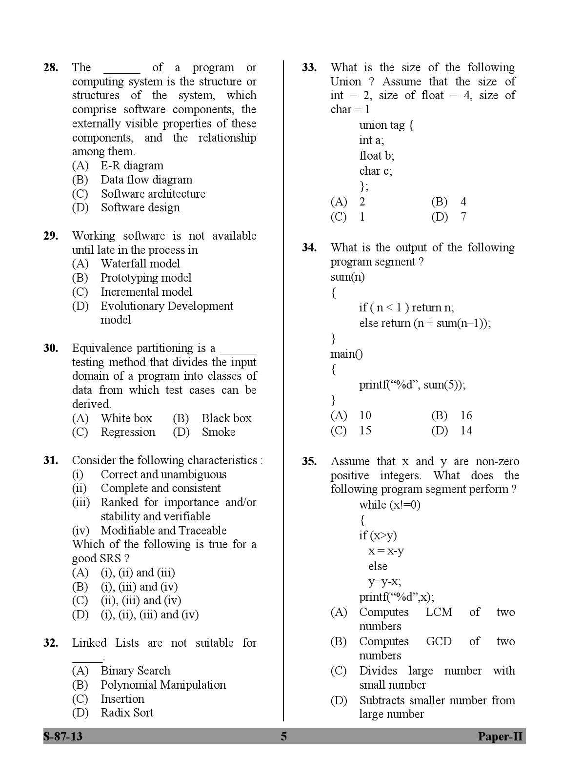 UGC NET Computer Science and Applications Question Paper II Exam September 2013 5