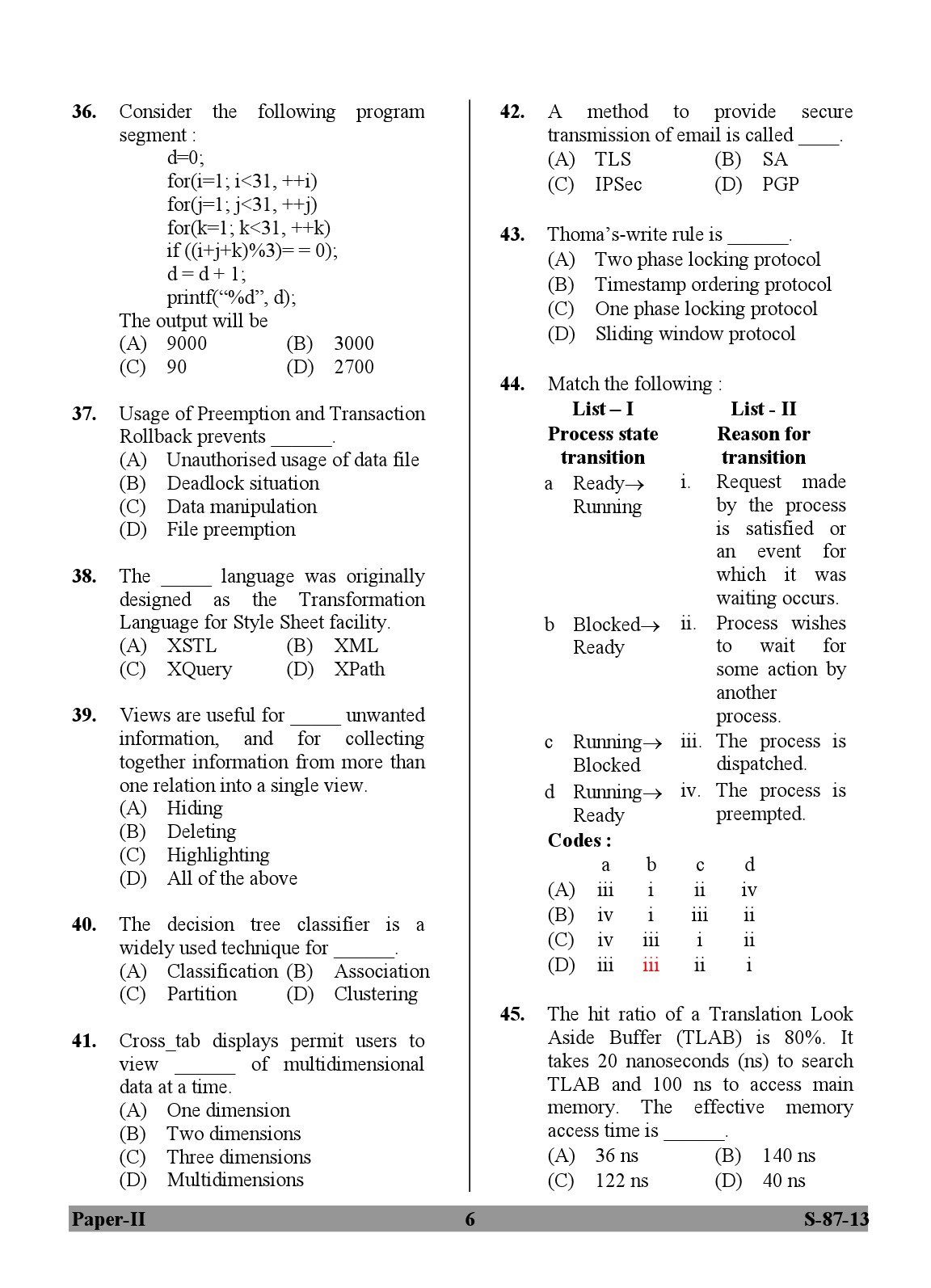 UGC NET Computer Science and Applications Question Paper II Exam September 2013 6