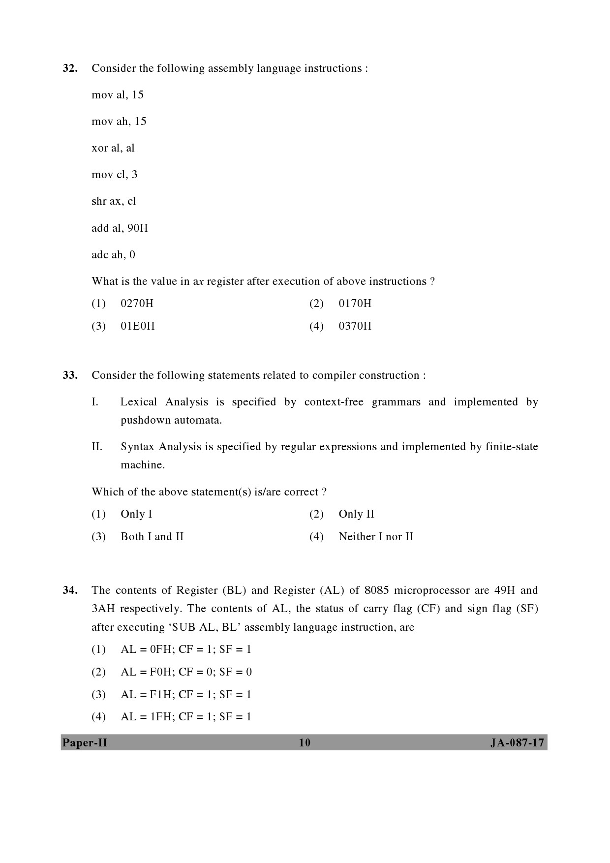 UGC NET Computer Science and Applications Question Paper II January 2017 10