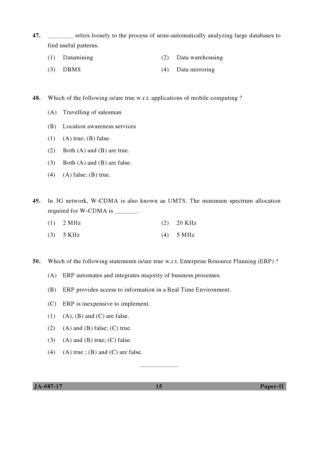 UGC NET Computer Science and Applications Question Paper II January 2017 15