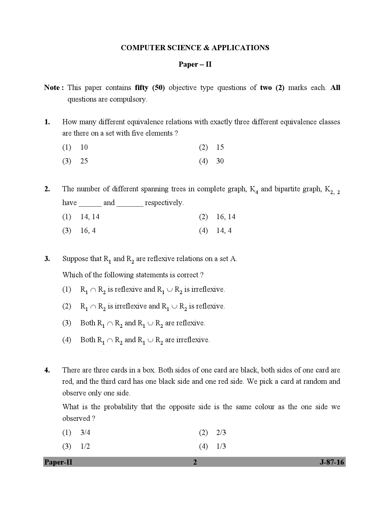 UGC NET Computer Science and Applications Question Paper II July 2016 2