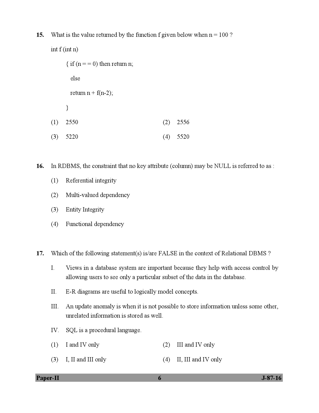 UGC NET Computer Science and Applications Question Paper II July 2016 6