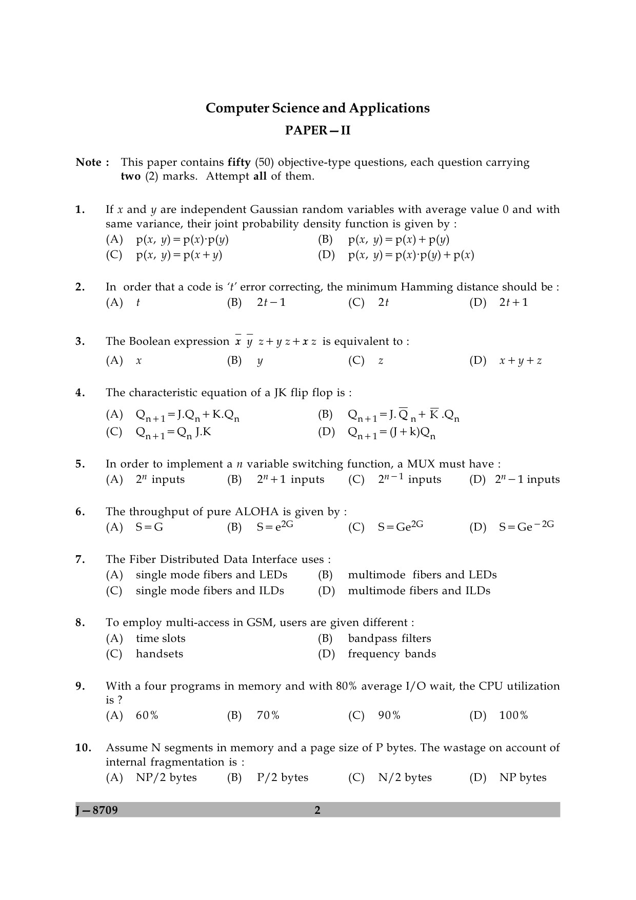 UGC NET Computer Science and Applications Question Paper II June 2009 2