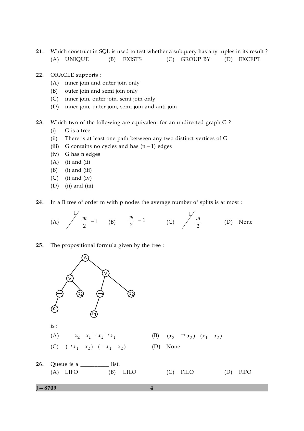 UGC NET Computer Science and Applications Question Paper II June 2009 4