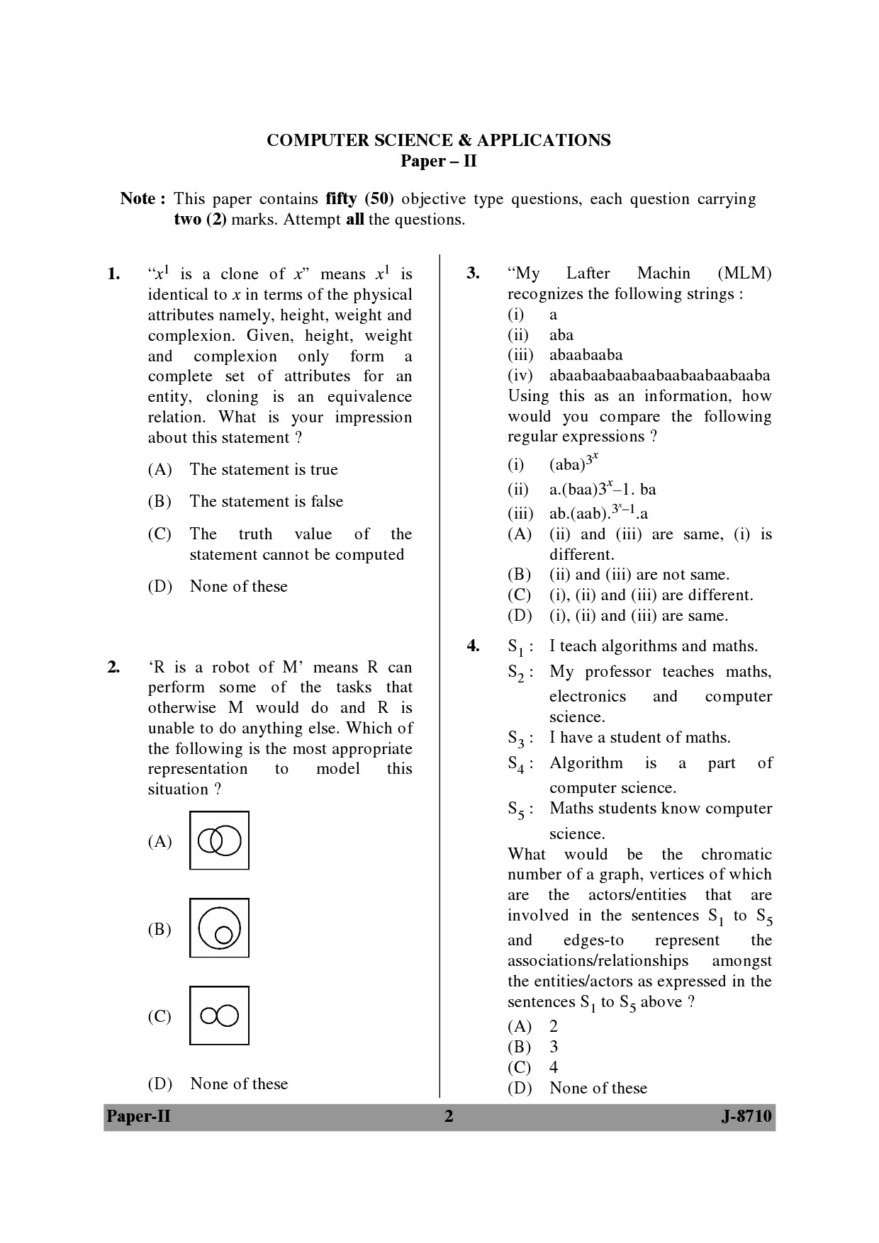 UGC NET Computer Science and Applications Question Paper II June 2010 2