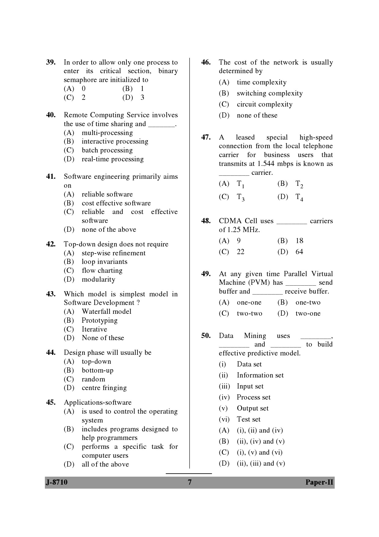 UGC NET Computer Science and Applications Question Paper II June 2010 7