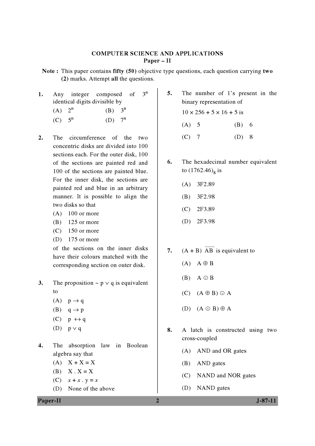 UGC NET Computer Science and Applications Question Paper II June 2011 2