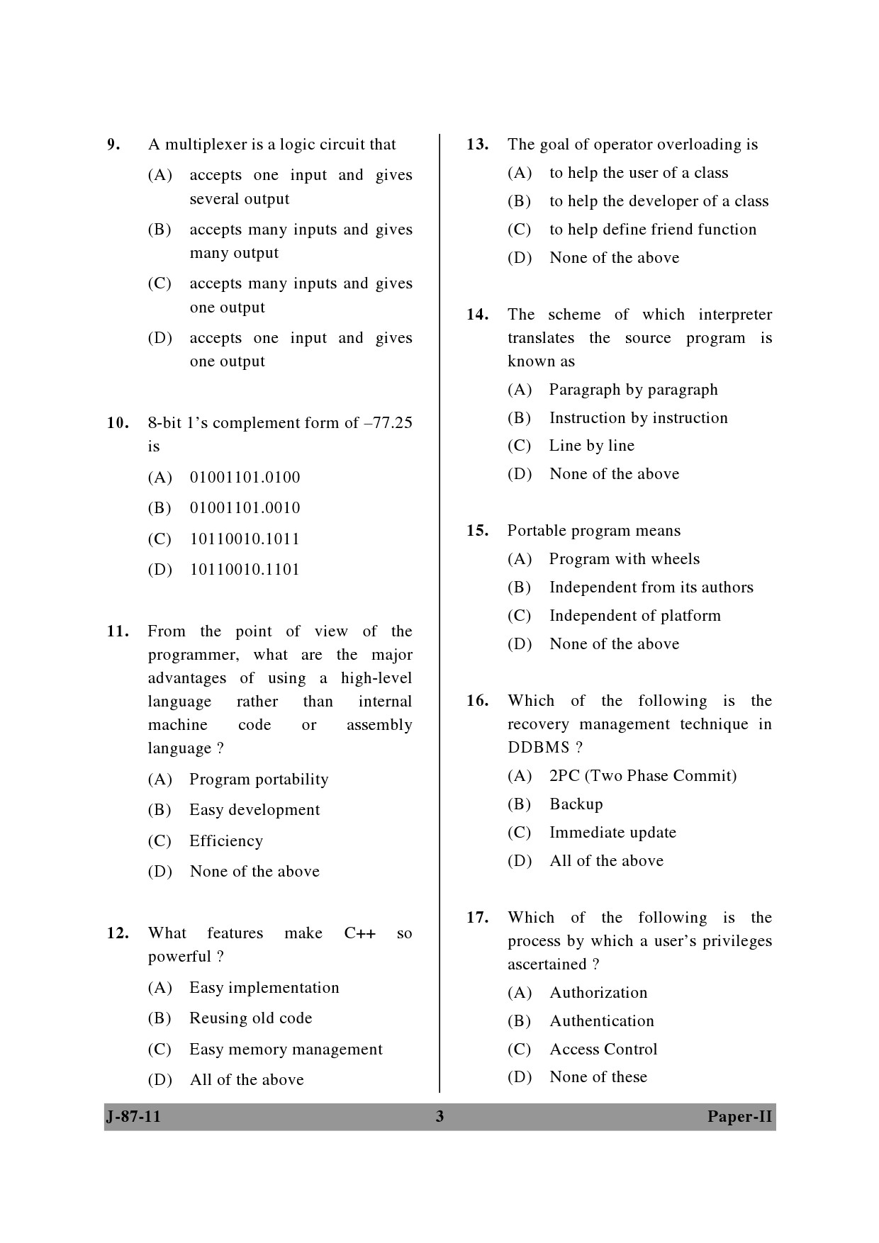 UGC NET Computer Science and Applications Question Paper II June 2011 3