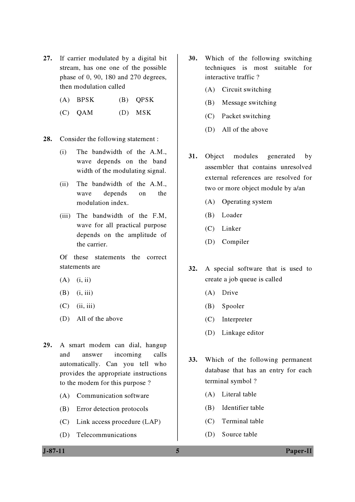 UGC NET Computer Science and Applications Question Paper II June 2011 5