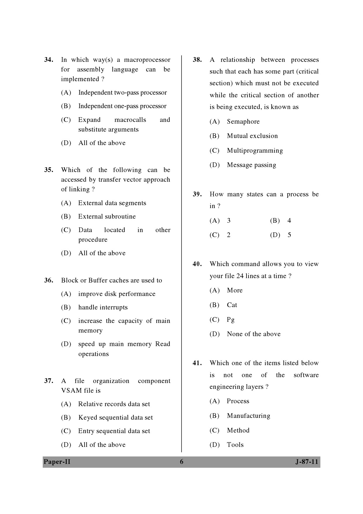 UGC NET Computer Science and Applications Question Paper II June 2011 6