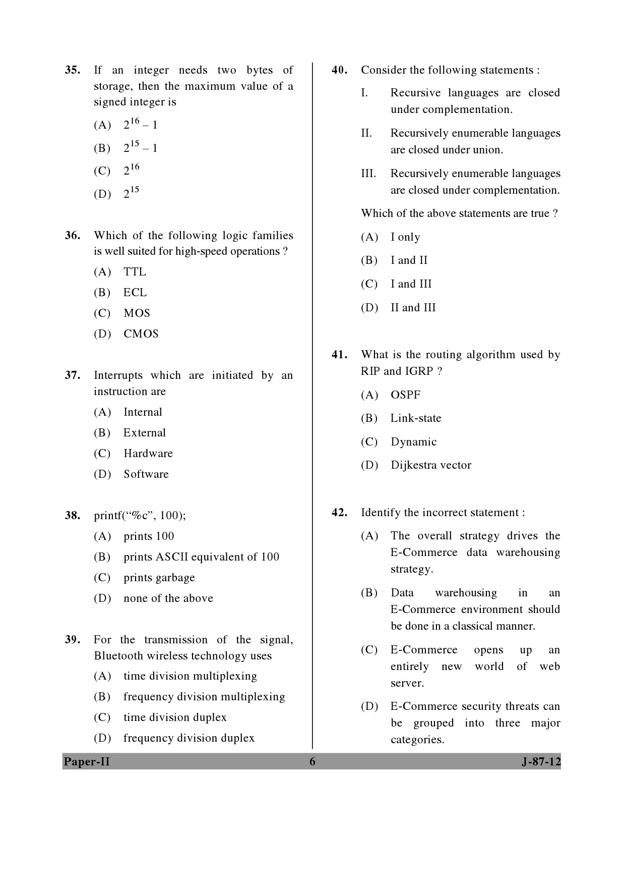 UGC NET Computer Science and Applications Question Paper II June 2012 6