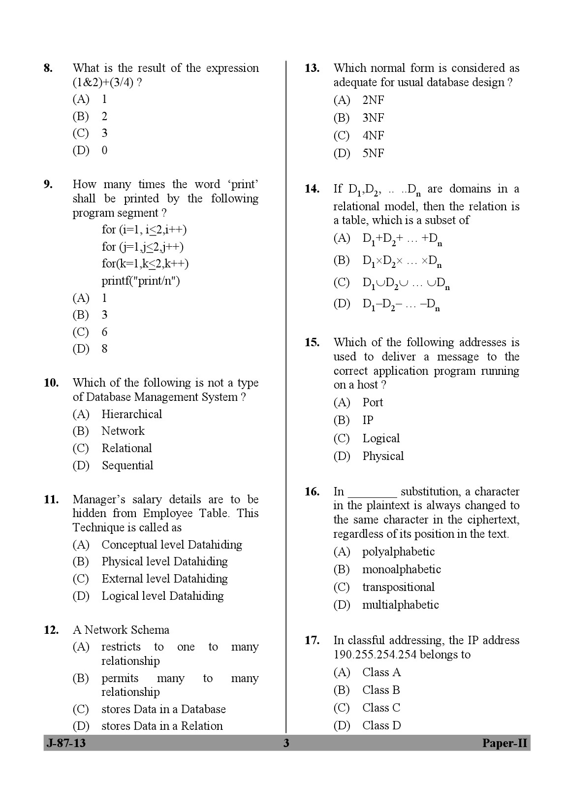 UGC NET Computer Science and Applications Question Paper II June 2013 3