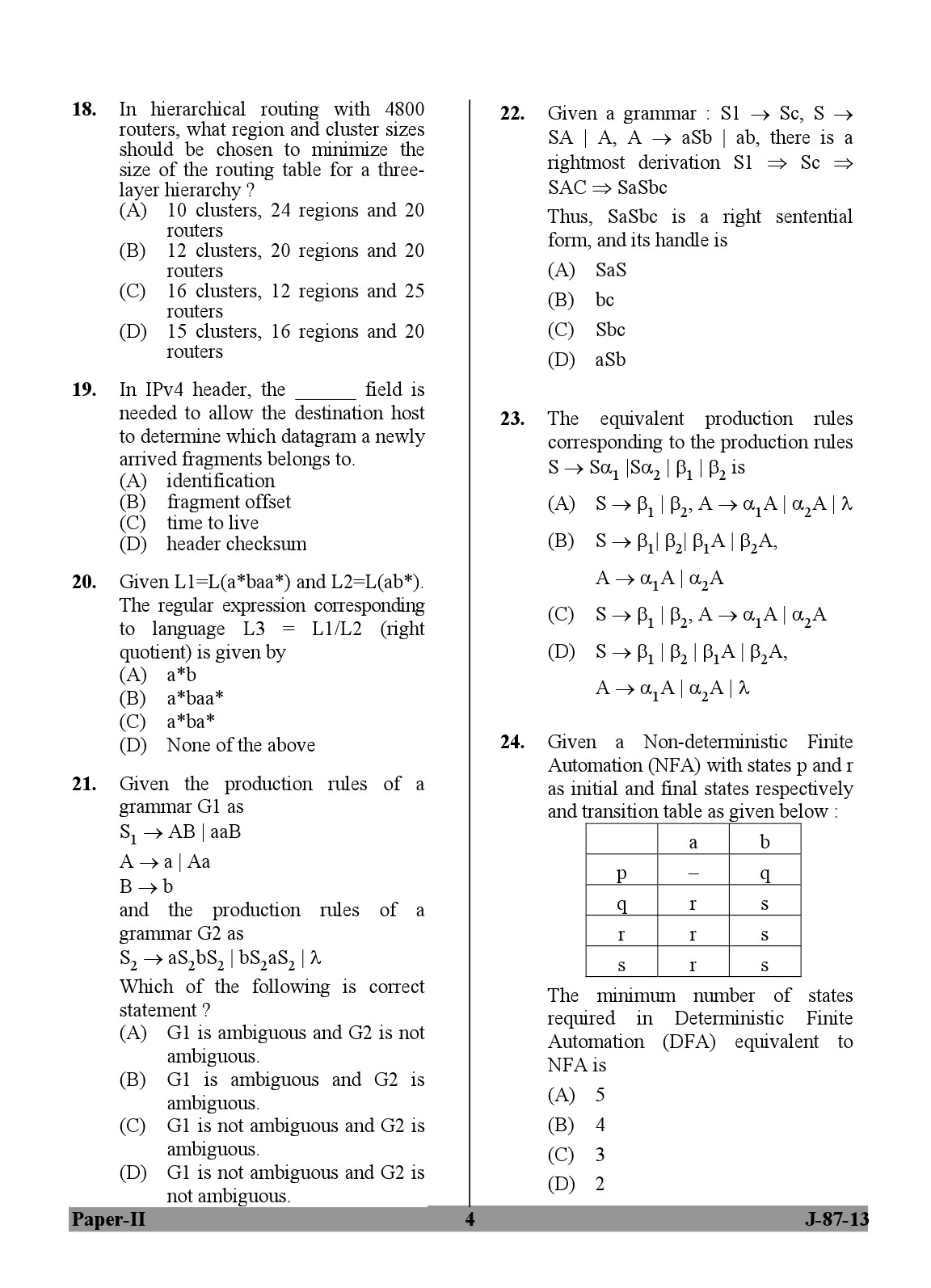 UGC NET Computer Science and Applications Question Paper II June 2013 4