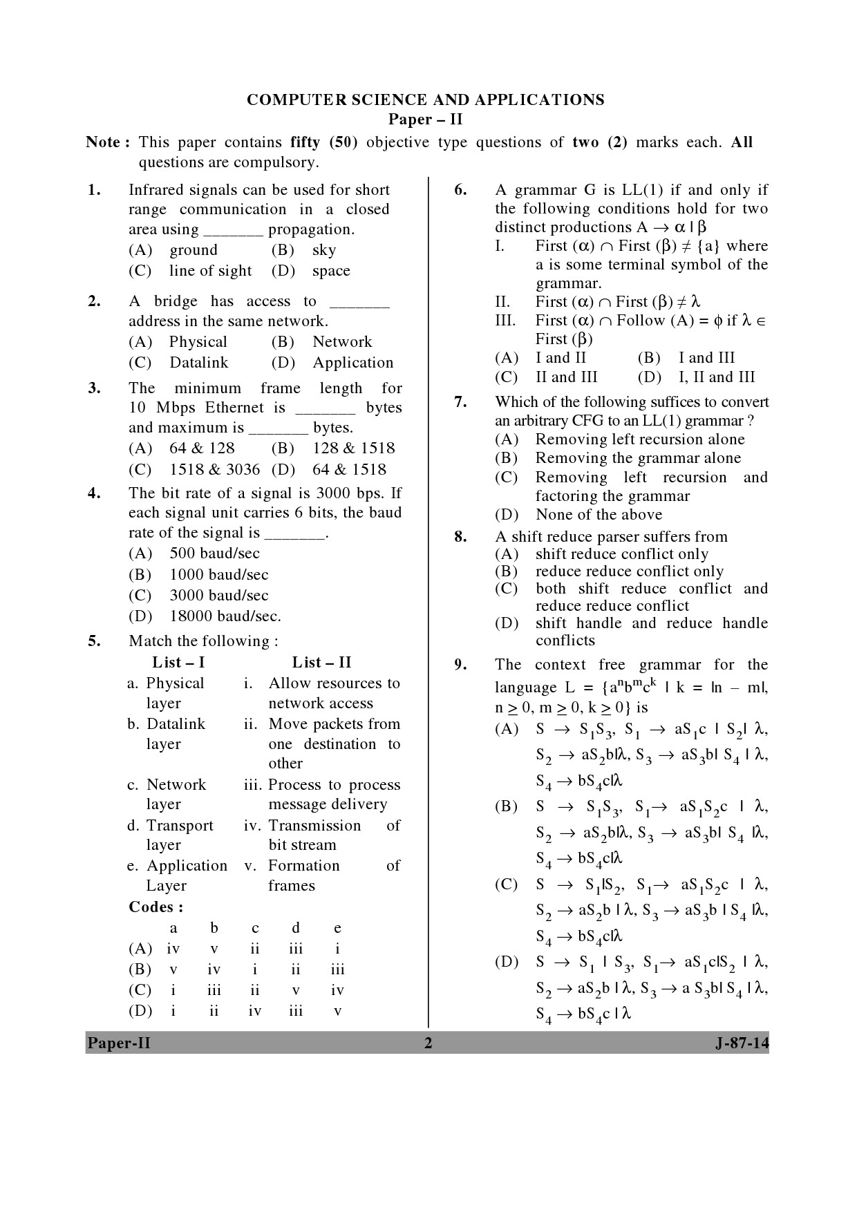 UGC NET Computer Science and Applications Question Paper II June 2014 2