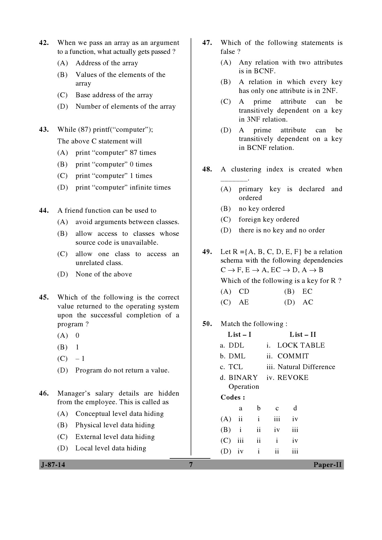 UGC NET Computer Science and Applications Question Paper II June 2014 7