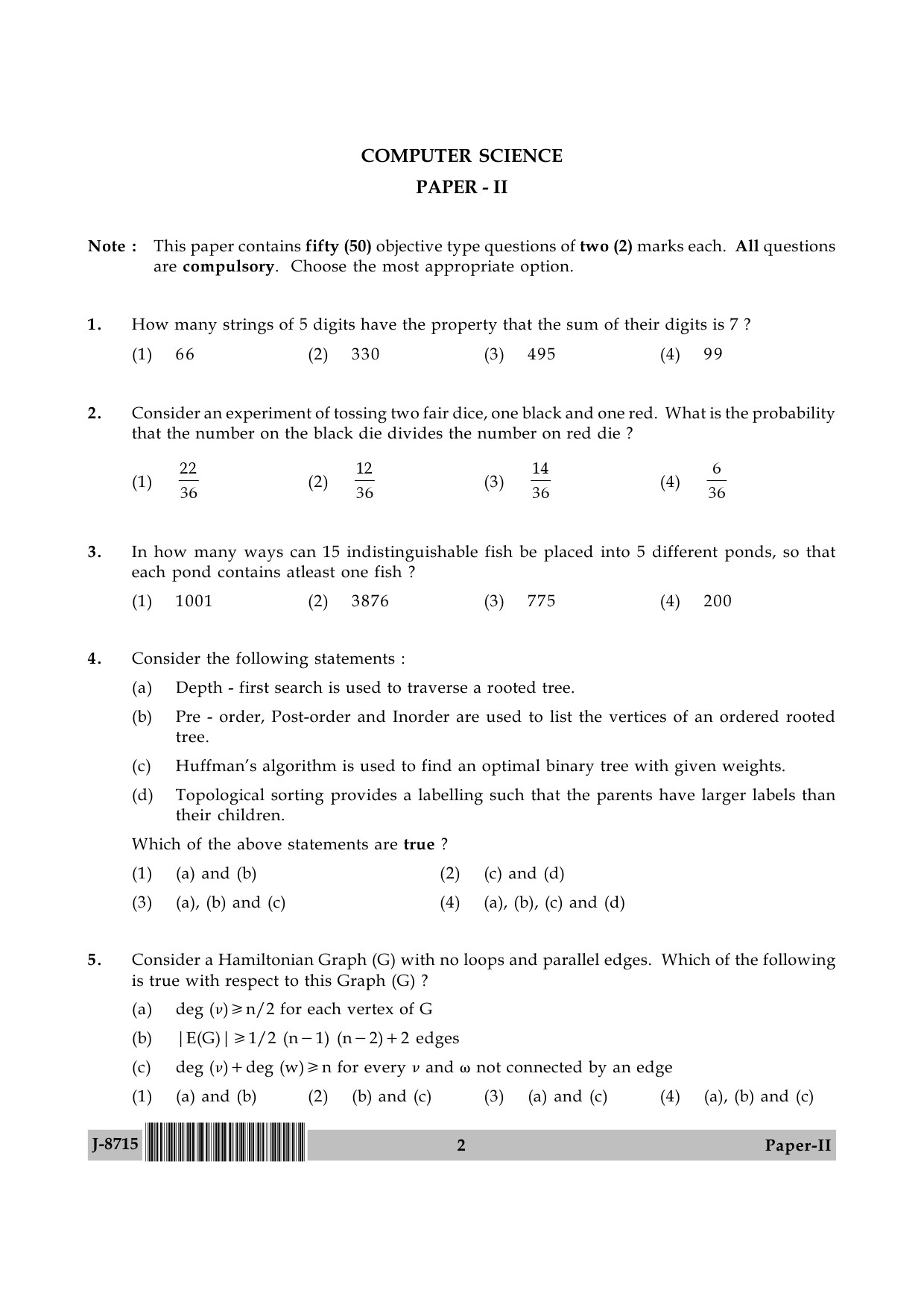 UGC NET Computer Science and Applications Question Paper II June 2015 2