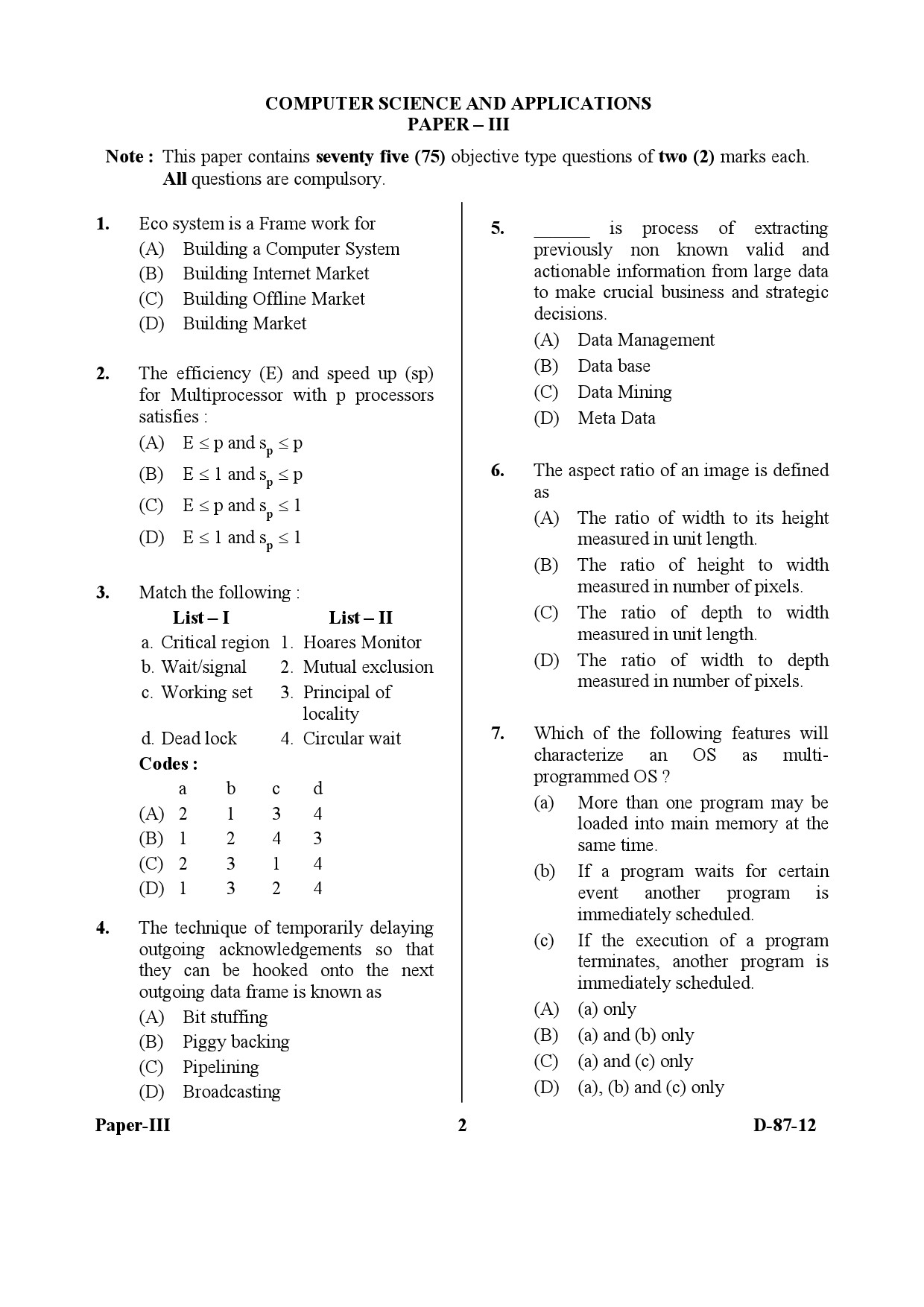 UGC NET Computer Science and Applications Question Paper III December 2012 2