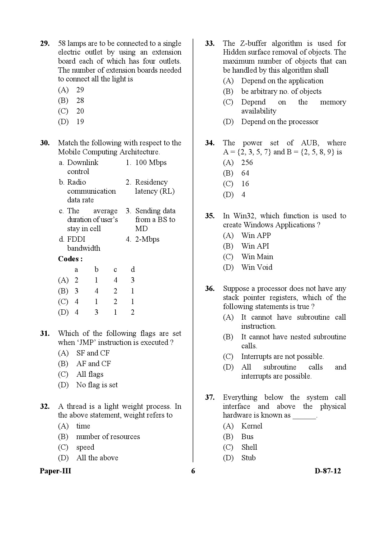 UGC NET Computer Science and Applications Question Paper III December 2012 6