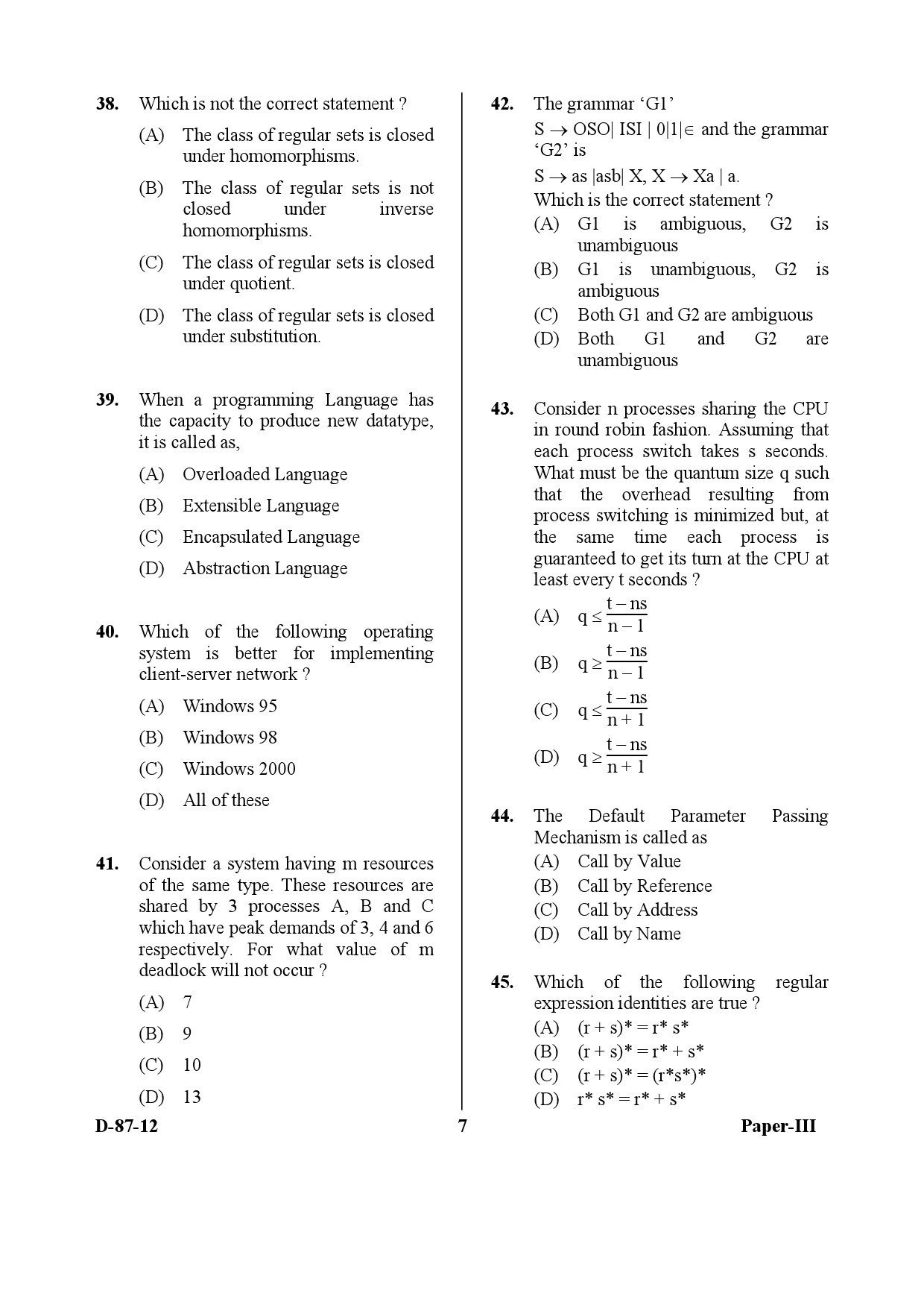 UGC NET Computer Science and Applications Question Paper III December 2012 7