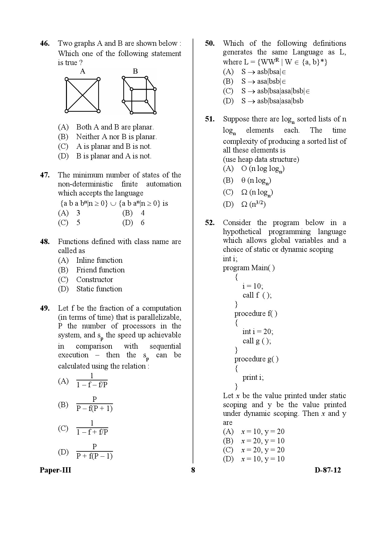 UGC NET Computer Science and Applications Question Paper III December 2012 8